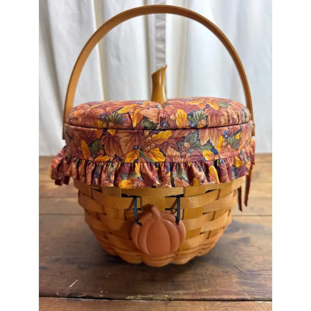 Longaberger 1995 Pumpkin Basket No. 19402 Lid + Plastic Insert + Cloth Liner